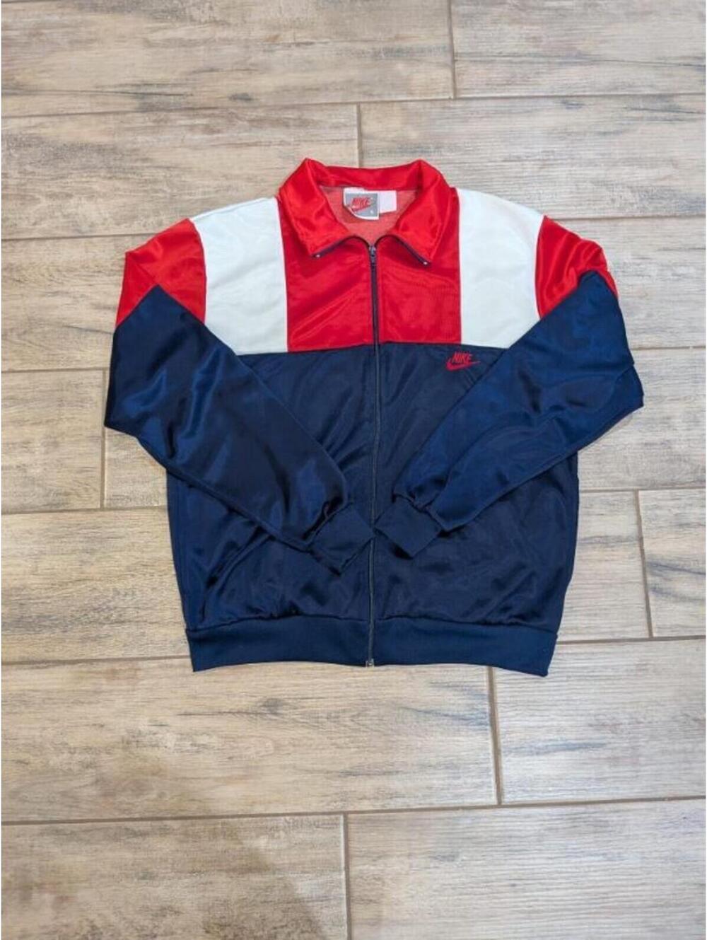 NIKE 90s track jacket Sz XL Run DMC Hip Hop.  Thread Undone Around Collar. READ!